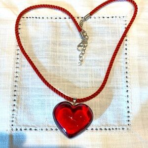 Rare Vintage Baccarat Red Heart Crystal Necklace